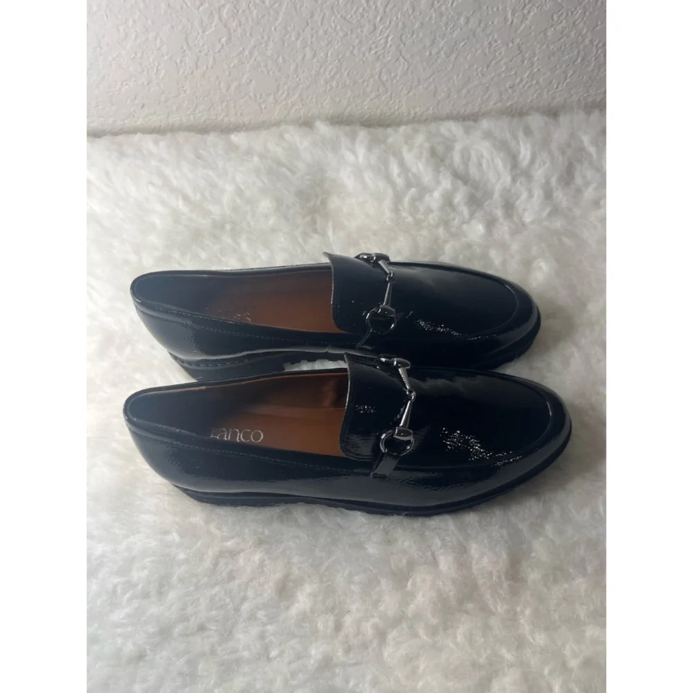 Franco Sarto Cason Black Loafers Faux Leather Women Size 9.5M